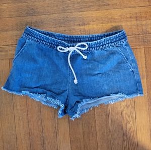 Aerie Drawstring Waist Stretchy Denim Shorts Frayed